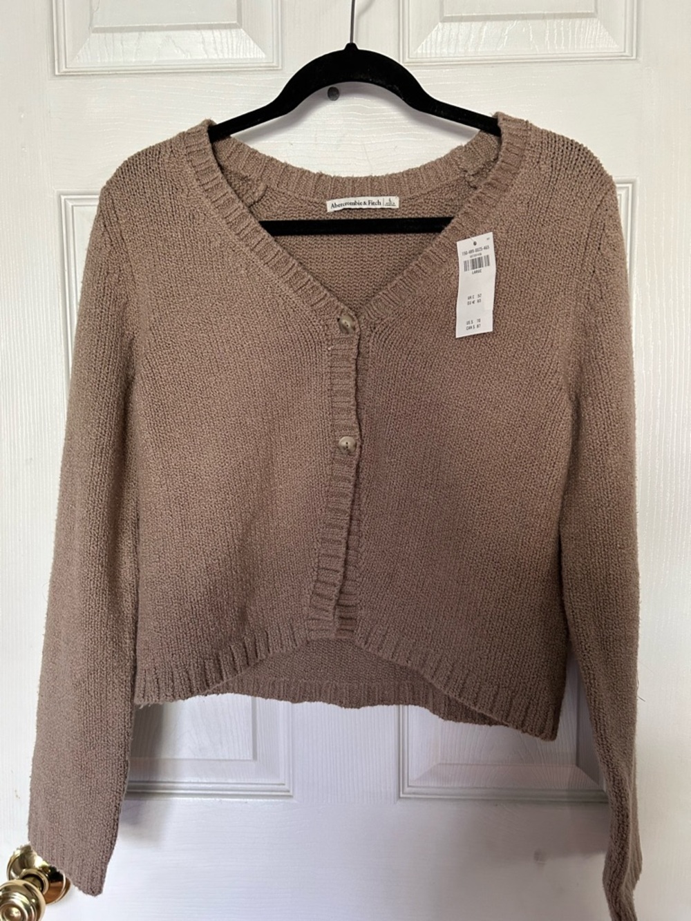 Abercrombie & Fitch Cropped V-Neck Button Sweater in Taupe